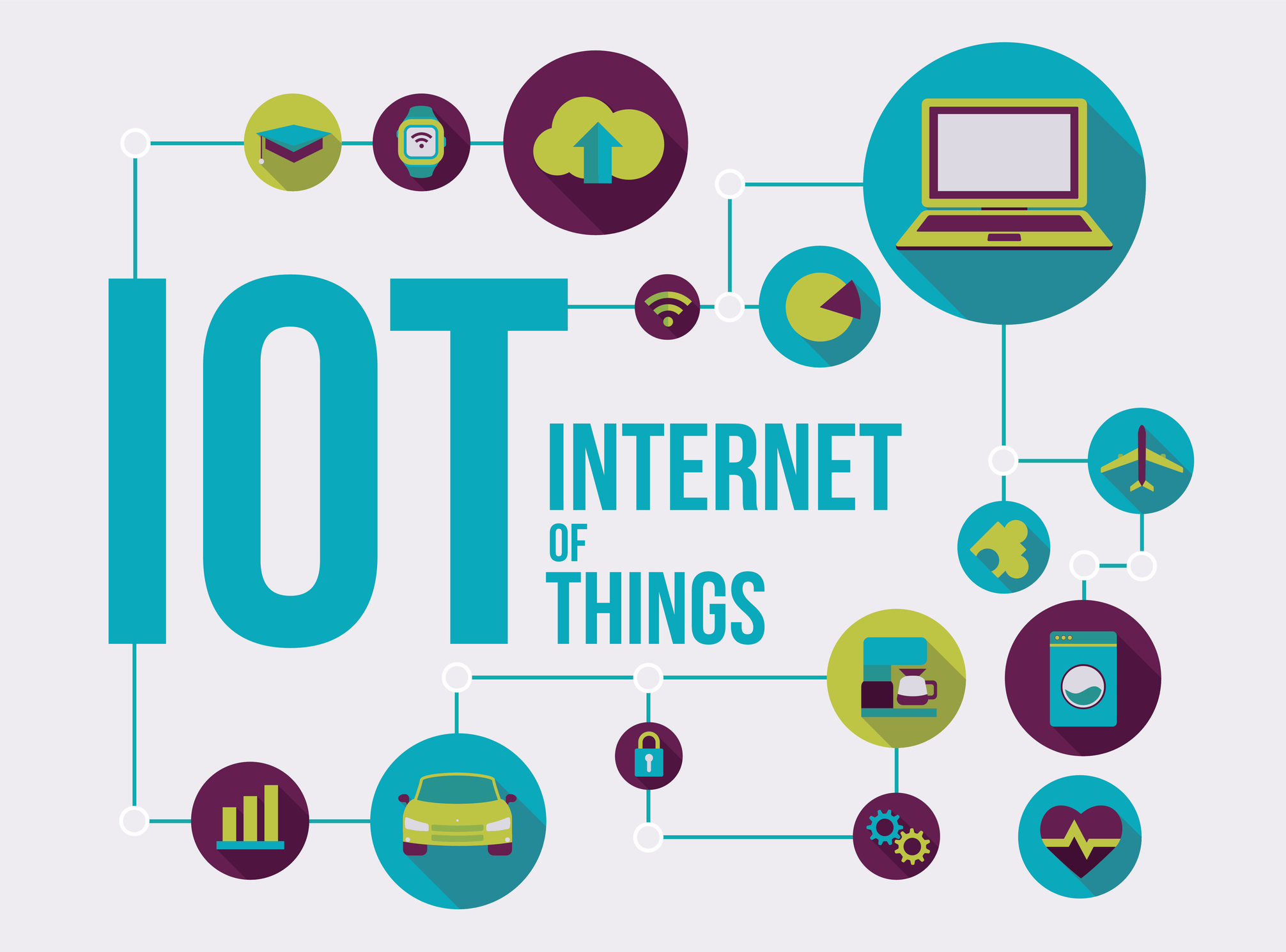 Internet of Things vector illustration, future of the connected devices and applications over global network IOT.